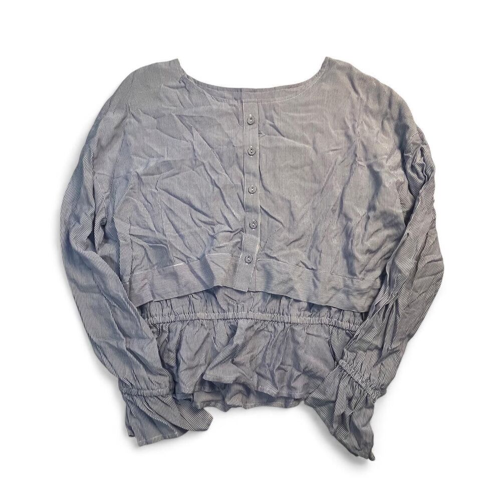 Chic Cupcakes and Cashmere Blue & White Ruffle Blouse Women's M